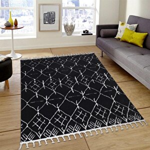 Modern Dekoratif Siyah Beyaz İskandinav Halı 200x250 cm