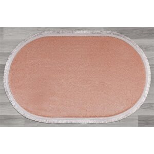 Modern Dekoratif Halı Jel Kaymaz Taban Peluş Pembe Saçaklı Oval Halı 200x300 cm