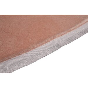 Modern Dekoratif Halı Jel Kaymaz Taban Peluş Pembe Saçaklı Oval Halı 200x300 cm