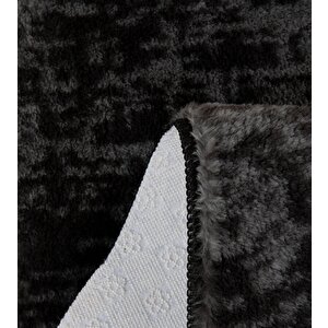 My Evilla Modern Dekoratif Halı Jel Kaymaz Taban Peluş Puffy Kalp Model Gri Siyah  Paspas Takımı 70x100-70x60