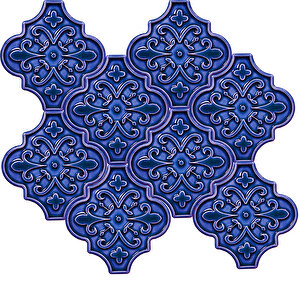 12x12 Ottoman Çiçekli Arabesk Kobalt Çini