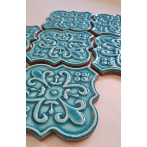 Armada Çini 12x12 Ottoman Çiçekli Arabesk Turkuaz Çini