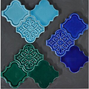 Armada Çini 12x12 Ottoman Rölyefli Arabesk Turkuaz Çini