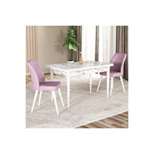 Hestia Serisi Mdf Mutfak-salon Masa Sandalye Takımı (2 Sandalyeli) Beyaz Mermer Renk Pembe