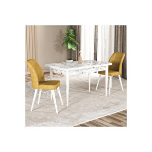 Hestia Serisi Mdf Mutfak-salon Masa Sandalye Takımı (2 Sandalyeli) Beyaz Mermer Renk Sarı