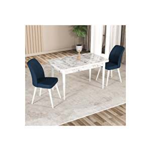 Hestia Serisi Mdf Mutfak-salon Masa Sandalye Takımı (2 Sandalyeli) Beyaz Mermer Renk Lacivert