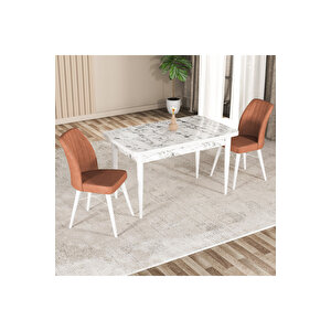 Hestia Serisi Mdf Mutfak-salon Masa Sandalye Takımı (2 Sandalyeli) Beyaz Mermer Renk Turuncu
