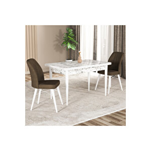 Hestia Serisi Mdf Mutfak-salon Masa Sandalye Takımı (2 Sandalyeli) Beyaz Mermer Renk Kahverengi