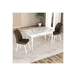 Hestia Serisi Mdf Mutfak-salon Masa Sandalye Takımı (2 Sandalyeli) Beyaz Mermer Renk Kahverengi