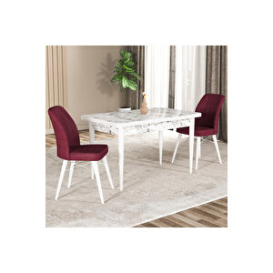Hestia Serisi Mdf Mutfak-salon Masa Sandalye Takımı (2 Sandalyeli) Beyaz Mermer Renk Bordo