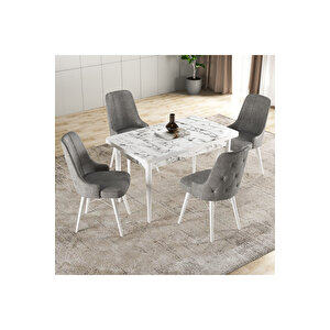 Hera Serisi Mdf Mutfak-salon Masa Sandalye Takımı (4 Sandalyeli) Beyaz Mermer Görünümlü Gri