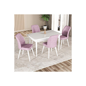 Hestia Serisi Mdf Mutfak-salon Masa Sandalye Takımı (4 Sandalyeli) Beyaz Renk Pembe
