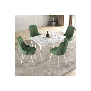 Hera Serisi Mdf Mutfak-salon Masa Sandalye Takımı (4 Sandalyeli) Beyaz Mermer Görünümlü Yeşil