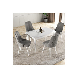 Hera Serisi Mdf Mutfak-salon Masa Sandalye Takımı (4 Sandalyeli) Beyaz Renk Gri