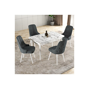 Hera Serisi Mdf Mutfak-salon Masa Sandalye Takımı (4 Sandalyeli) Beyaz Mermer Görünümlü Antrasit