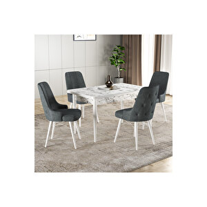 Hera Serisi Mdf Mutfak-salon Masa Sandalye Takımı (4 Sandalyeli) Beyaz Mermer Görünümlü Antrasit