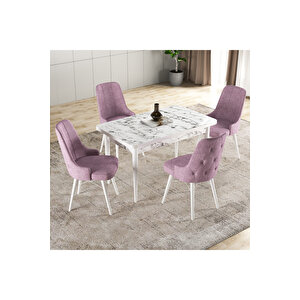 Gadagrup Hera Serisi Mdf Mutfak-salon Masa Sandalye Takımı (4 Sandalyeli) Beyaz Mermer Görünümlü