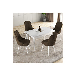 Hera Serisi Mdf Mutfak-salon Masa Sandalye Takımı (4 Sandalyeli) Beyaz Renk Kahverengi