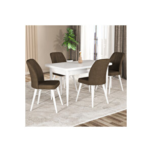 Hestia Serisi Mdf Mutfak-salon Masa Sandalye Takımı (4 Sandalyeli) Beyaz Renk Kahverengi