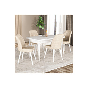 Hestia Serisi Mdf Mutfak-salon Masa Sandalye Takımı (4 Sandalyeli) Beyaz Renk Krem
