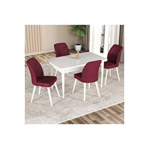 Hestia Serisi Mdf Mutfak-salon Masa Sandalye Takımı (4 Sandalyeli) Beyaz Renk Bordo