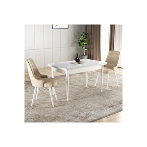 Hera Serisi Mdf Mutfak-salon Masa Sandalye Takımı (2 Sandalyeli) Beyaz Renk Krem