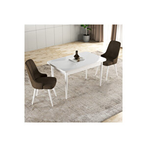 Hera Serisi Mdf Mutfak-salon Masa Sandalye Takımı (2 Sandalyeli) Beyaz Renk Kahverengi