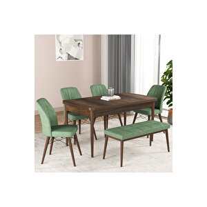 Hestia Serisi Açılabilir Mdf Mutfak Salon Masa Takımı 4 Sandalye+1 Bench Yeşil