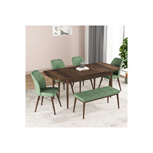 Hestia Serisi Açılabilir Mdf Mutfak Salon Masa Takımı 4 Sandalye+1 Bench Yeşil
