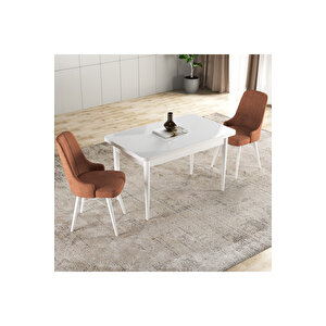 Hera Serisi Mdf Mutfak-salon Masa Sandalye Takımı (2 Sandalyeli) Beyaz Renk Turuncu