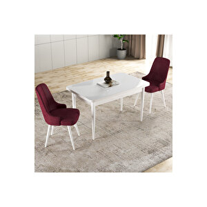 Hera Serisi Mdf Mutfak-salon Masa Sandalye Takımı (2 Sandalyeli) Beyaz Renk Bordo