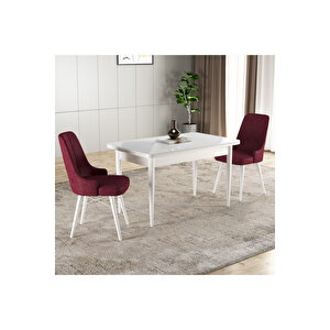 Hera Serisi Mdf Mutfak-salon Masa Sandalye Takımı (2 Sandalyeli) Beyaz Renk Bordo