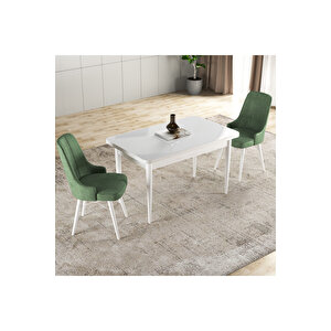 Hera Serisi Mdf Mutfak-salon Masa Sandalye Takımı (2 Sandalyeli) Beyaz Renk Yeşil