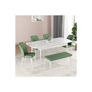 Gadagrup Hestia Serisi Açılabilir Mdf Mutfak Salon Masa Takımı 4 Sandalye+1 Bench Beyaz
