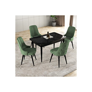 Hera Serisi Mdf Mutfak-salon Masa Sandalye Takımı (4 Sandalyeli) Siyah Mermer Görünümlü Yeşil