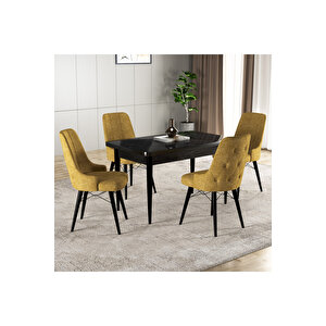 Hera Serisi Mdf Mutfak-salon Masa Sandalye Takımı (4 Sandalyeli) Siyah Mermer Görünümlü Sarı
