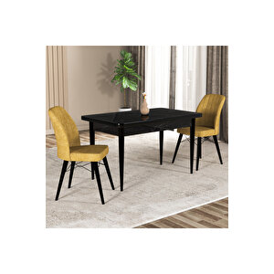 Hestia Serisi Mdf Mutfak-salon Masa Sandalye Takımı (2 Sandalyeli) Siyah Mermer Renk Sarı