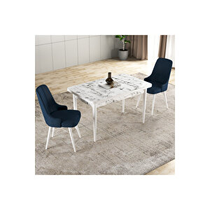 Gadagrup Hera Serisi Mdf Mutfak-salon Masa Sandalye Takımı (2 Sandalyeli) Beyaz Mermer Görünümlü