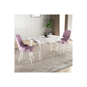 Gadagrup Hera Serisi Mdf Mutfak-salon Masa Sandalye Takımı (2 Sandalyeli) Beyaz Mermer Görünümlü