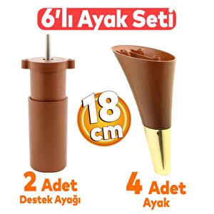 Clara 6&#039;lı Set Mobilya Koltuk Kanepe Baza Çekyat Yatak Tv Ünite Destek Ayağı Kahverengi 18 Cm Ayak