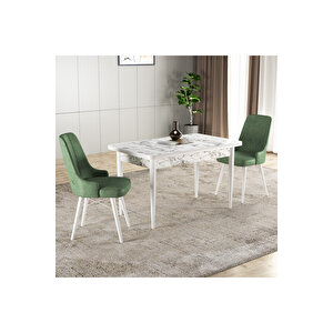 Hera Serisi Mdf Mutfak-salon Masa Sandalye Takımı (2 Sandalyeli) Beyaz Mermer Görünümlü Yeşil