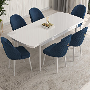 Arjeta Beyaz 80x132 Mdf Açılabilir Mutfak Masası Takımı 6 Adet Sandalye