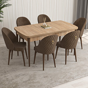 Arjeta Meşe Desen 80x132 Mdf Açılabilir Mutfak Masası Takımı 6 Adet Sandalye