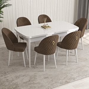Arjeta Beyaz 80x132 Mdf Açılabilir Mutfak Masası Takımı 6 Adet Sandalye