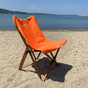 Ahşap Katlanır Kamp Ve Bahçe Sandalyesi-kahverengi Iskelet-turuncu Kılıf