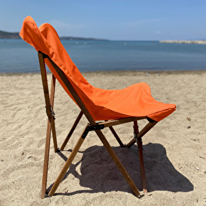 Ahşap Katlanır Kamp Ve Bahçe Sandalyesi-kahverengi Iskelet-turuncu Kılıf