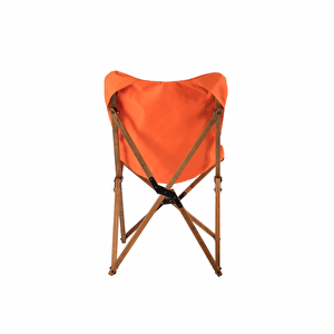 Ahşap Katlanır Kamp & Bahçe Sandalyesi – Kahverengi Iskelet - Turuncu Kılıf