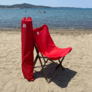 Ahşap Katlanır Kamp & Bahçe Sandalyesi – Antrasit Iskelet - Kırmızı Kılıf