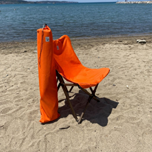 Ahşap Katlanır Kamp Ve Bahçe Sandalyesi-antrasit Iskelet-turuncu Kılıf