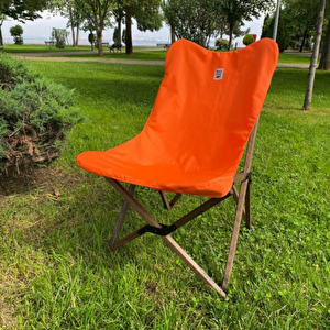 Ahşap Katlanır Kamp Ve Bahçe Sandalyesi-antrasit Iskelet-turuncu Kılıf
